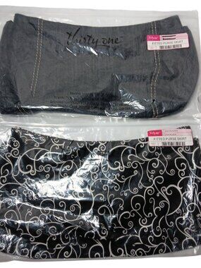 Thirty One Fitted Purse Skirt 2 New Dark Blue Chambray And Black Print Pair NEW